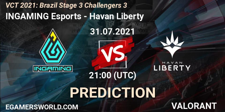 INGAMING Esports vs Havan Liberty: Betting TIp, Match Prediction. 31.07.2021 at 21:00. VALORANT, VCT 2021: Brazil Stage 3 Challengers 3