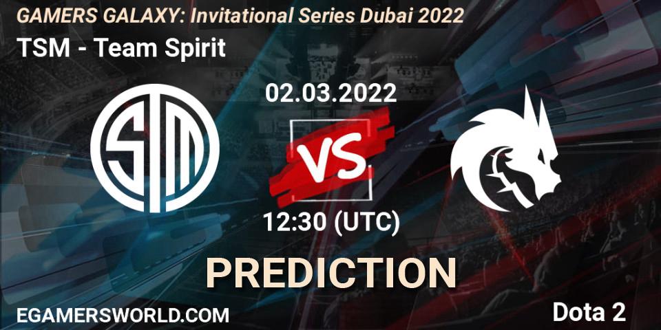TSM vs Team Spirit: Betting TIp, Match Prediction. 02.03.2022 at 12:10. Dota 2, GAMERS GALAXY: Invitational Series Dubai 2022