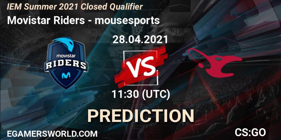 Movistar Riders vs mousesports: Betting TIp, Match Prediction. 28.04.2021 at 11:30. Counter-Strike (CS2), IEM Summer 2021 Closed Qualifier