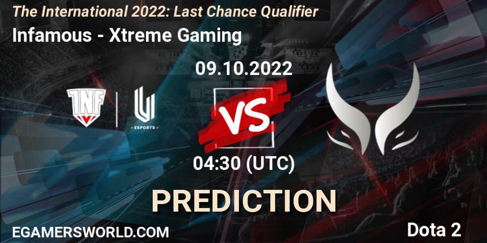 Infamous vs Xtreme Gaming: Betting TIp, Match Prediction. 09.10.2022 at 04:54. Dota 2, The International 2022: Last Chance Qualifier