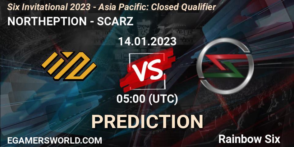 NORTHEPTION vs SCARZ: Betting TIp, Match Prediction. 14.01.2023 at 05:00. Rainbow Six, Six Invitational 2023 - Asia Pacific: Closed Qualifier