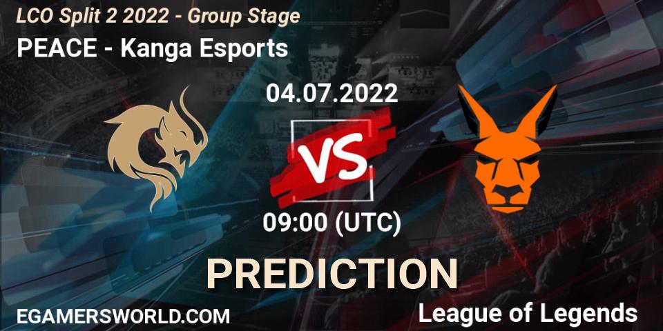 PEACE vs Kanga Esports: Betting TIp, Match Prediction. 04.07.2022 at 09:00. LoL, LCO Split 2 2022 - Group Stage
