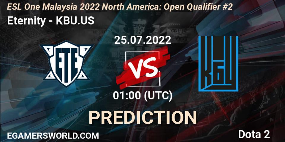 Eternity vs KBU.US: Betting TIp, Match Prediction. 25.07.2022 at 01:02. Dota 2, ESL One Malaysia 2022 North America: Open Qualifier #2