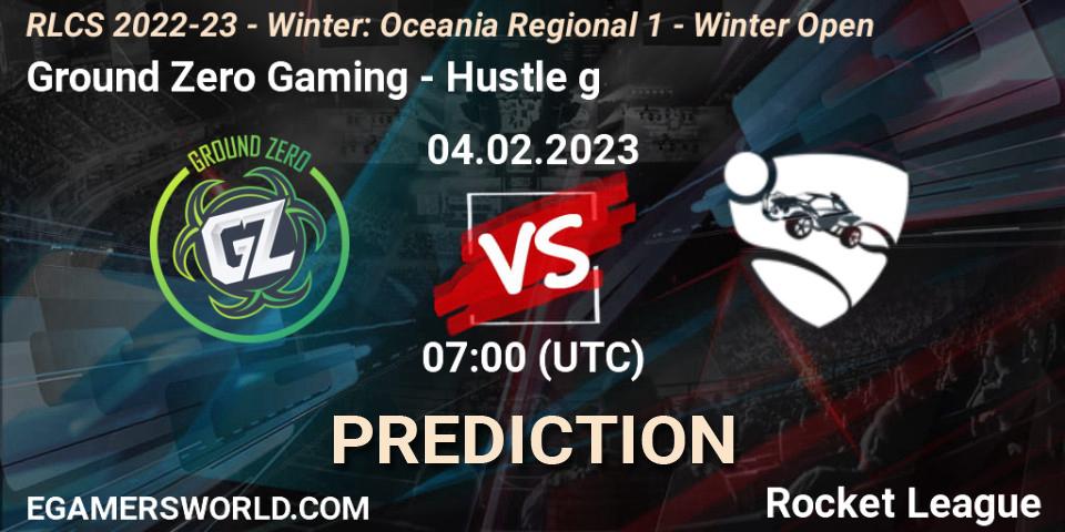 Ground Zero Gaming vs Hustle g: Betting TIp, Match Prediction. 04.02.2023 at 08:00. Rocket League, RLCS 2022-23 - Winter: Oceania Regional 1 - Winter Open