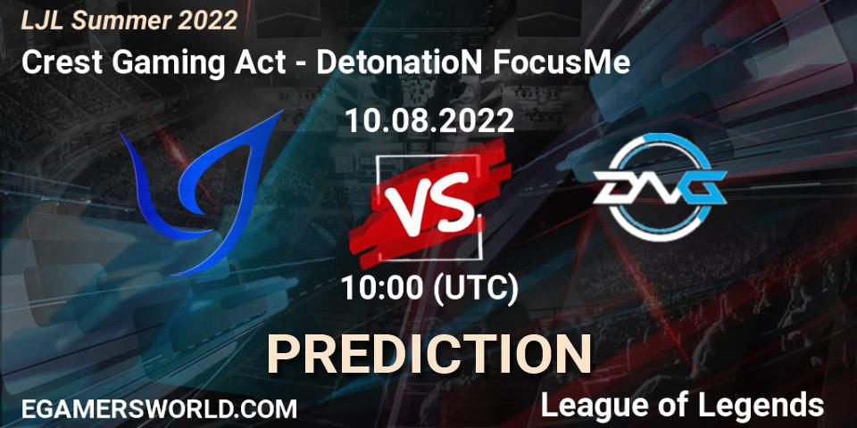 Crest Gaming Act vs DetonatioN FocusMe: Betting TIp, Match Prediction. 10.08.22. LoL, LJL Summer 2022