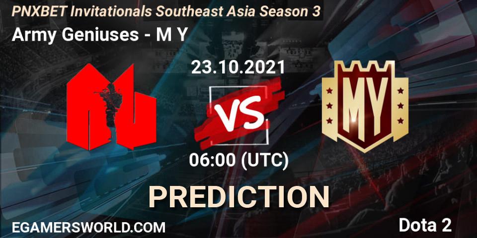 Army Geniuses vs M Y: Betting TIp, Match Prediction. 23.10.2021 at 06:20. Dota 2, PNXBET Invitationals Southeast Asia Season 3