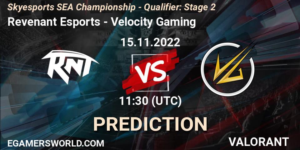 Revenant Esports vs Velocity Gaming: Betting TIp, Match Prediction. 16.11.2022 at 11:30. VALORANT, Skyesports SEA Championship - Qualifier: Stage 2