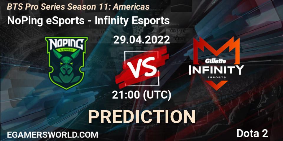 NoPing eSports vs Infinity Esports: Betting TIp, Match Prediction. 29.04.2022 at 21:02. Dota 2, BTS Pro Series Season 11: Americas
