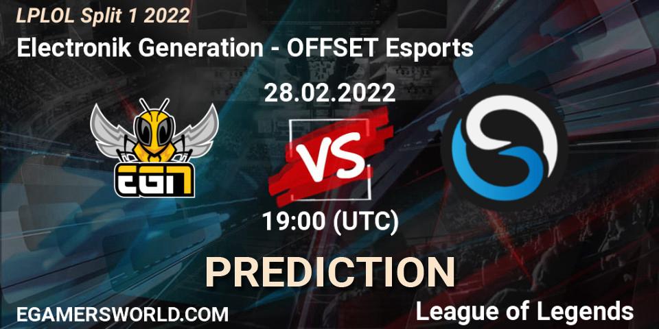 Electronik Generation vs OFFSET Esports: Betting TIp, Match Prediction. 28.02.2022 at 19:00. LoL, LPLOL Split 1 2022