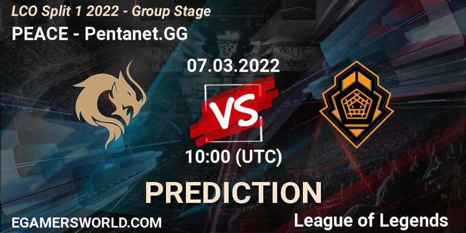 PEACE vs Pentanet.GG: Betting TIp, Match Prediction. 07.03.2022 at 10:00. LoL, LCO Split 1 2022 - Group Stage 