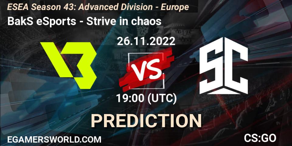 BakS eSports vs Strive in chaos: Betting TIp, Match Prediction. 26.11.2022 at 19:00. Counter-Strike (CS2), ESEA Season 43: Advanced Division - Europe