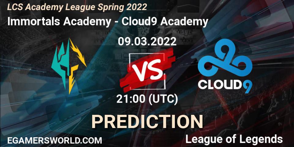 Immortals Academy vs Cloud9 Academy: Betting TIp, Match Prediction. 09.03.2022 at 21:00. LoL, LCS Academy League Spring 2022