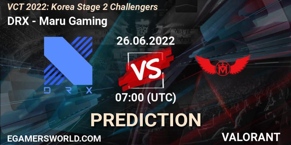 DRX vs Maru Gaming: Betting TIp, Match Prediction. 26.06.2022 at 07:00. VALORANT, VCT 2022: Korea Stage 2 Challengers