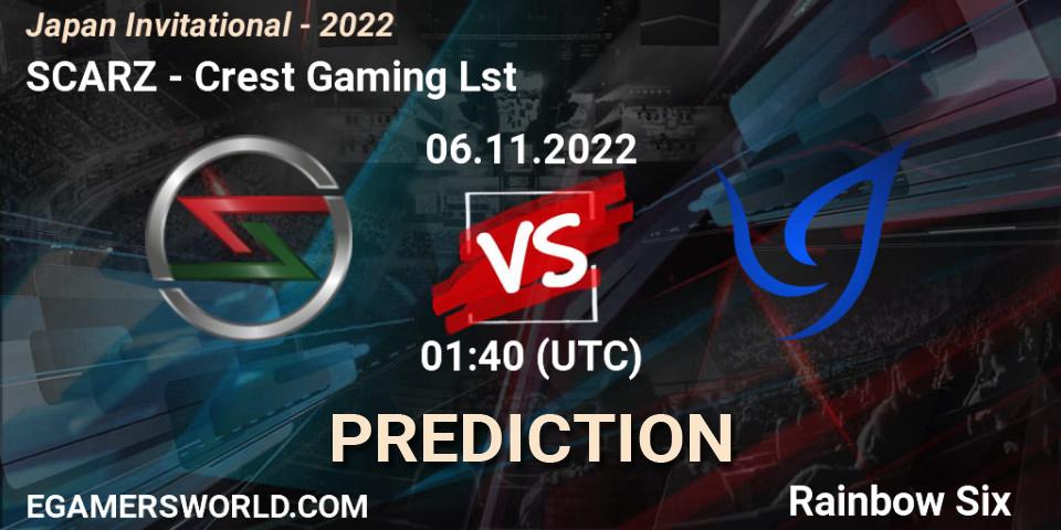 SCARZ vs Crest Gaming Lst: Betting TIp, Match Prediction. 06.11.2022 at 01:40. Rainbow Six, Japan Invitational - 2022