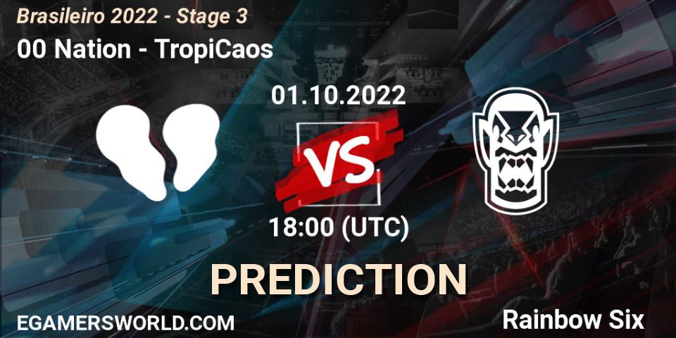 00 Nation vs TropiCaos: Betting TIp, Match Prediction. 01.10.2022 at 18:00. Rainbow Six, Brasileirão 2022 - Stage 3