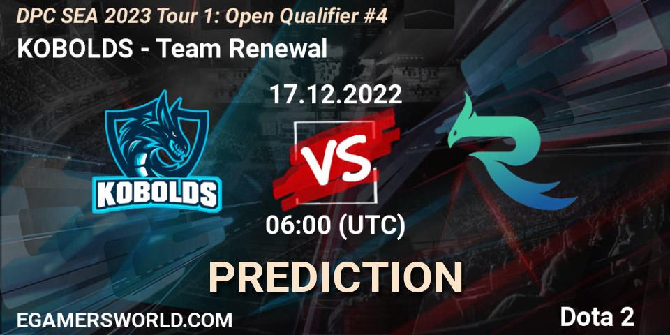 KOBOLDS vs Team Renewal: Betting TIp, Match Prediction. 17.12.2022 at 06:00. Dota 2, DPC SEA 2023 Tour 1: Open Qualifier #4