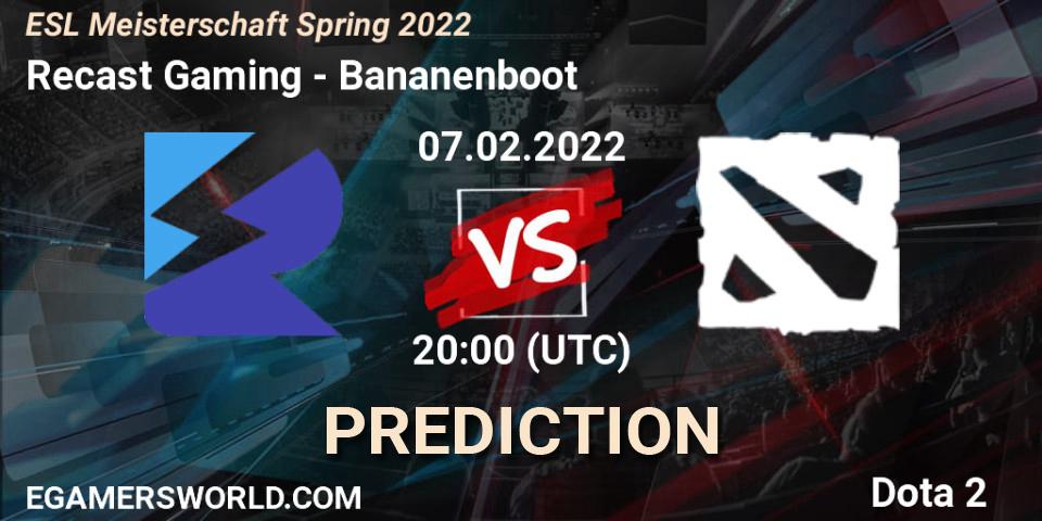 Recast Gaming vs Bananenboot: Betting TIp, Match Prediction. 07.02.2022 at 20:05. Dota 2, ESL Meisterschaft Spring 2022