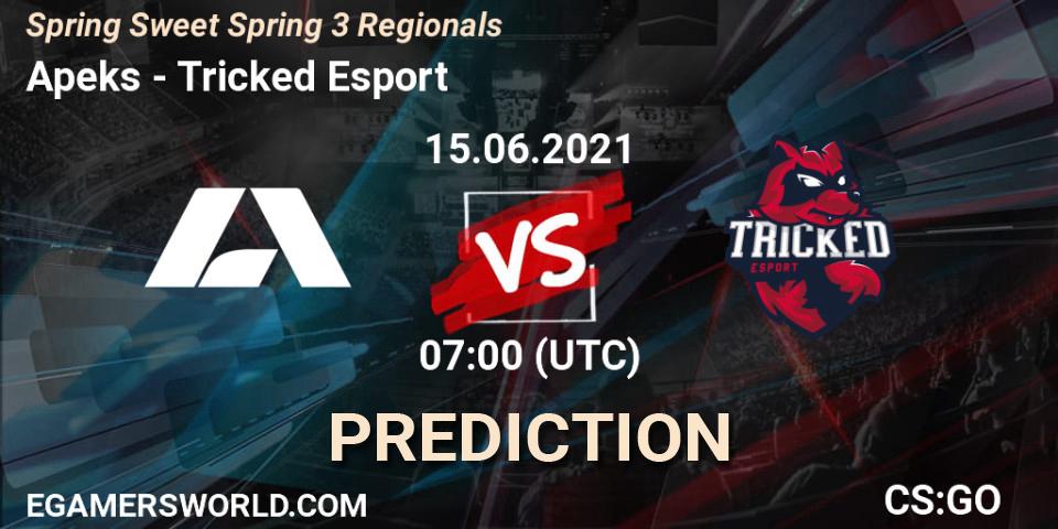 Apeks vs Tricked Esport: Betting TIp, Match Prediction. 15.06.2021 at 07:00. Counter-Strike (CS2), Spring Sweet Spring 3 Regionals