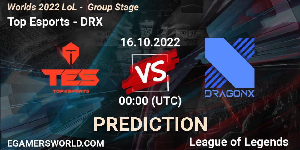 Top Esports vs DRX: Betting TIp, Match Prediction. 16.10.2022 at 00:00. LoL, Worlds 2022 LoL - Group Stage