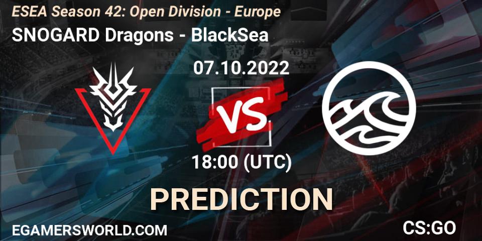 SNOGARD Dragons vs BlackSea: Betting TIp, Match Prediction. 07.10.2022 at 18:00. Counter-Strike (CS2), ESEA Season 42: Open Division - Europe
