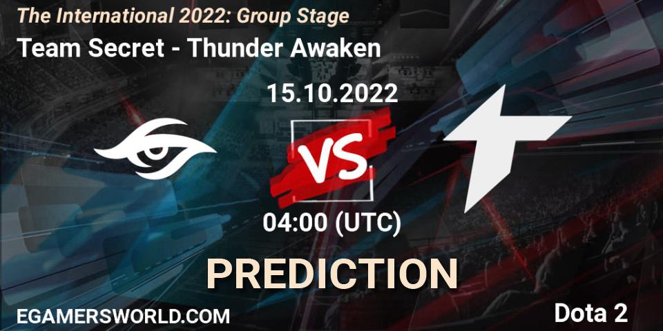 Team Secret vs Thunder Awaken: Betting TIp, Match Prediction. 15.10.2022 at 05:05. Dota 2, The International 2022: Group Stage