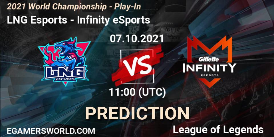 LNG Esports vs Infinity eSports: Betting TIp, Match Prediction. 07.10.2021 at 11:00. LoL, 2021 World Championship - Play-In