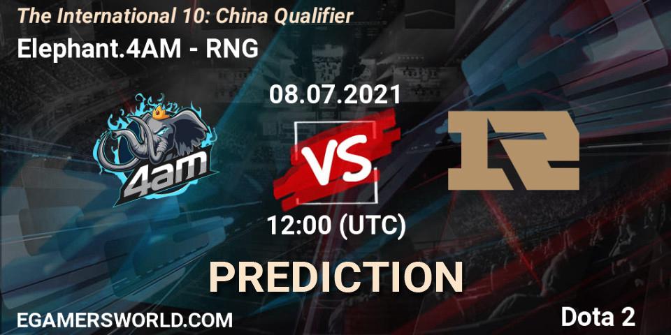 Elephant.4AM vs RNG: Betting TIp, Match Prediction. 08.07.2021 at 11:16. Dota 2, The International 10: China Qualifier