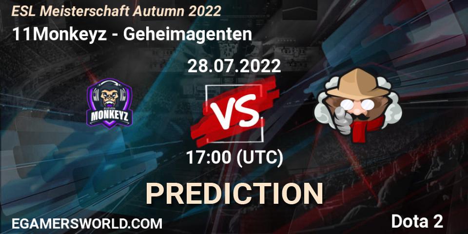 11Monkeyz vs Geheimagenten: Betting TIp, Match Prediction. 28.07.2022 at 17:14. Dota 2, ESL Meisterschaft Autumn 2022