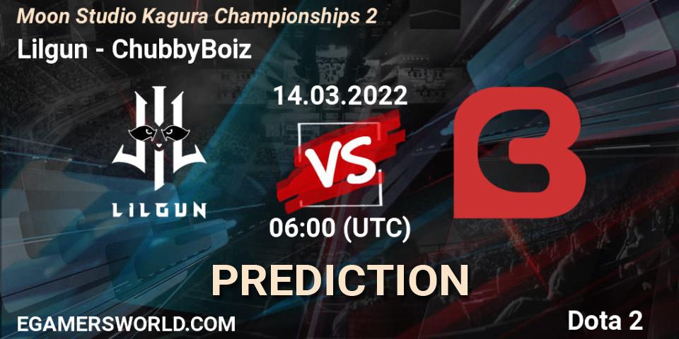 Lilgun vs ChubbyBoiz: Betting TIp, Match Prediction. 14.03.2022 at 06:08. Dota 2, Moon Studio Kagura Championships 2