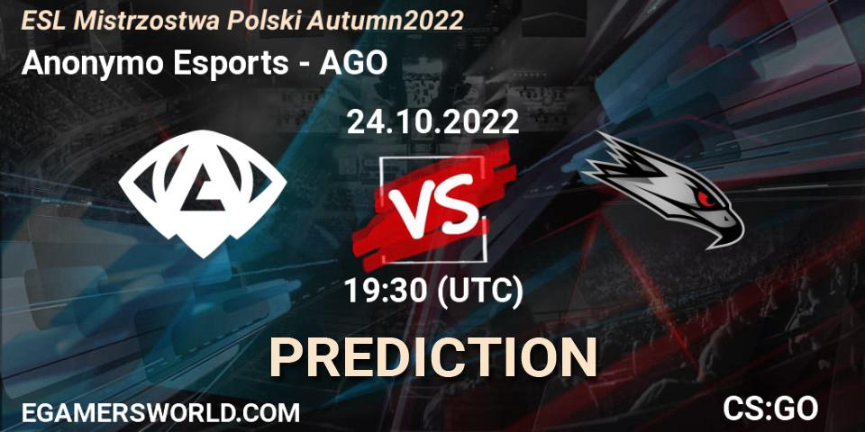 Anonymo Esports vs AGO: Betting TIp, Match Prediction. 24.10.22. CS2 (CS:GO), ESL Mistrzostwa Polski Autumn 2022