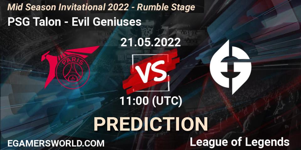 PSG Talon vs Evil Geniuses: Betting TIp, Match Prediction. 21.05.2022 at 11:00. LoL, Mid Season Invitational 2022 - Rumble Stage