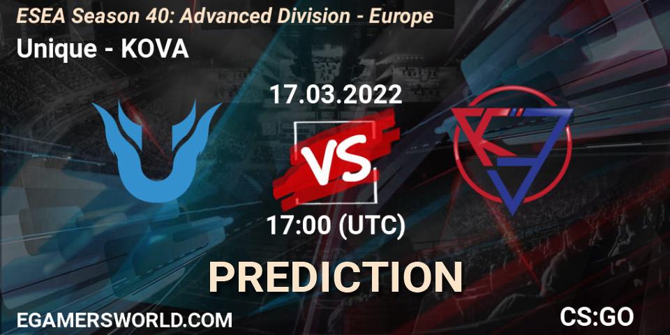Unique vs KOVA: Betting TIp, Match Prediction. 17.03.22. CS2 (CS:GO), ESEA Season 40: Advanced Division - Europe