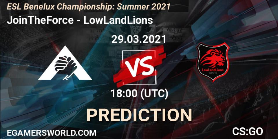 JoinTheForce vs LowLandLions: Betting TIp, Match Prediction. 29.03.2021 at 18:00. Counter-Strike (CS2), ESL Benelux Championship: Summer 2021