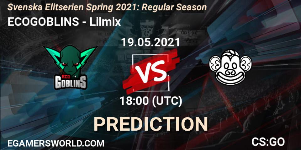 ECOGOBLINS vs Lilmix: Betting TIp, Match Prediction. 19.05.2021 at 18:00. Counter-Strike (CS2), Svenska Elitserien Spring 2021: Regular Season
