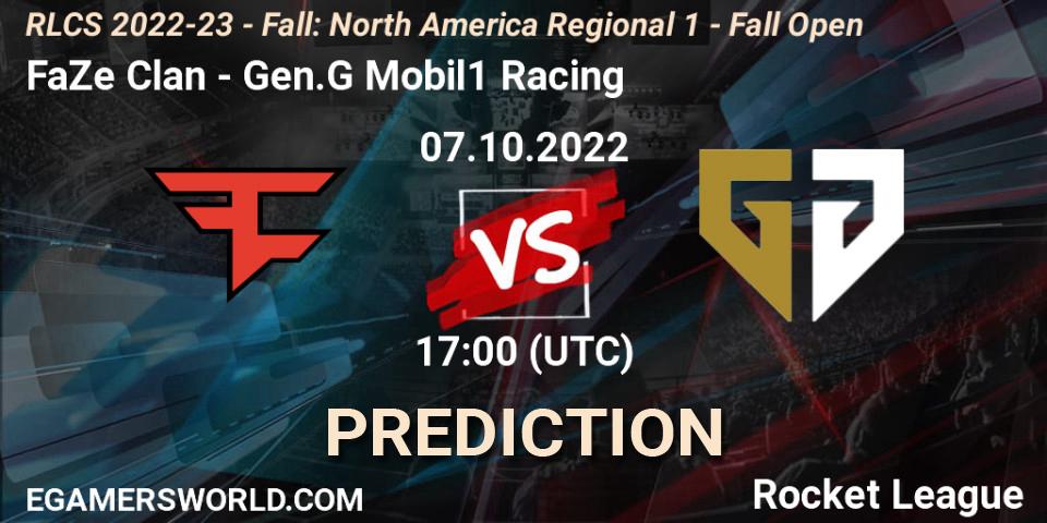 FaZe Clan vs Gen.G Mobil1 Racing: Betting TIp, Match Prediction. 07.10.2022 at 17:00. Rocket League, RLCS 2022-23 - Fall: North America Regional 1 - Fall Open