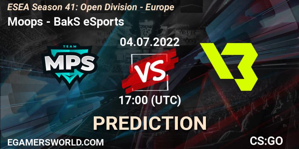 Moops vs BakS eSports: Betting TIp, Match Prediction. 04.07.22. CS2 (CS:GO), ESEA Season 41: Open Division - Europe