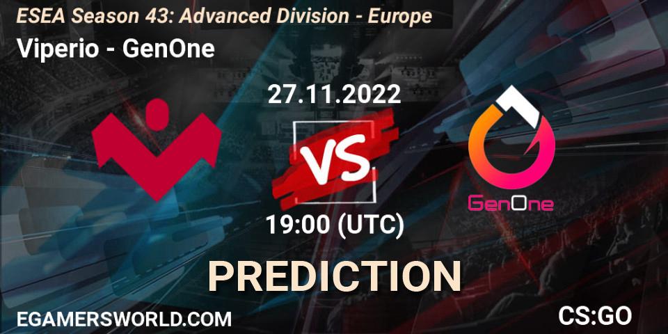 Viperio vs GenOne: Betting TIp, Match Prediction. 27.11.22. CS2 (CS:GO), ESEA Season 43: Advanced Division - Europe