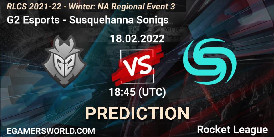 G2 Esports vs Susquehanna Soniqs: Betting TIp, Match Prediction. 18.02.2022 at 18:45. Rocket League, RLCS 2021-22 - Winter: NA Regional Event 3