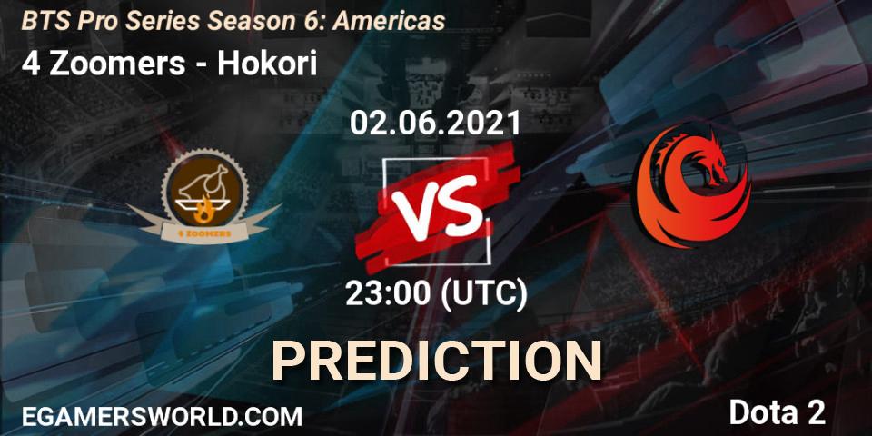 4 Zoomers vs Hokori: Betting TIp, Match Prediction. 02.06.2021 at 22:33. Dota 2, BTS Pro Series Season 6: Americas