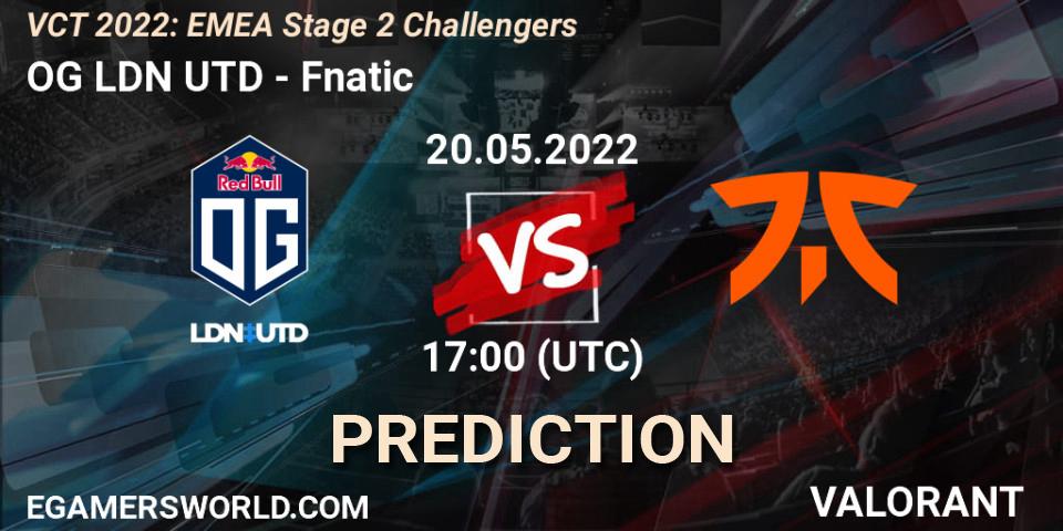 OG LDN UTD vs Fnatic: Betting TIp, Match Prediction. 20.05.2022 at 16:45. VALORANT, VCT 2022: EMEA Stage 2 Challengers