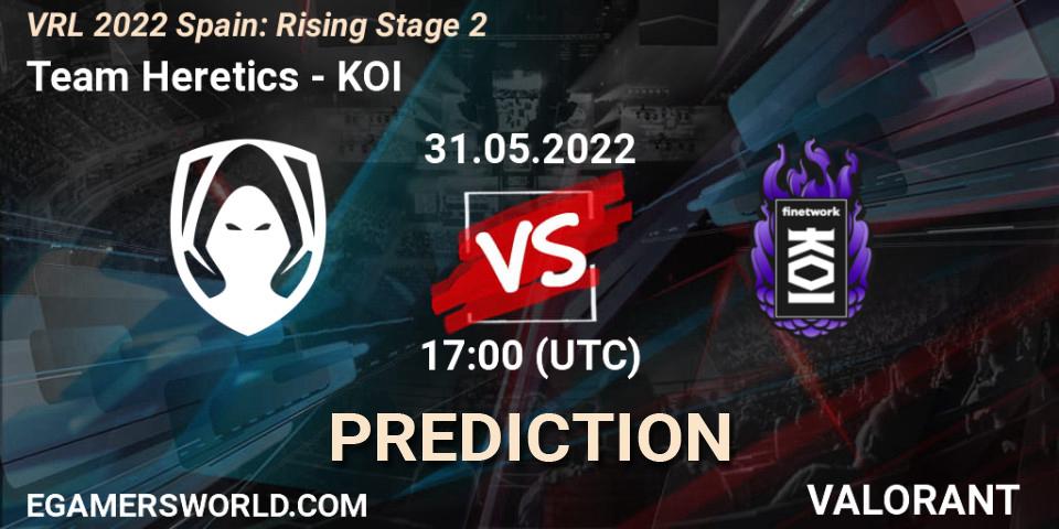 Team Heretics vs KOI: Betting TIp, Match Prediction. 31.05.2022 at 17:20. VALORANT, VRL 2022 Spain: Rising Stage 2
