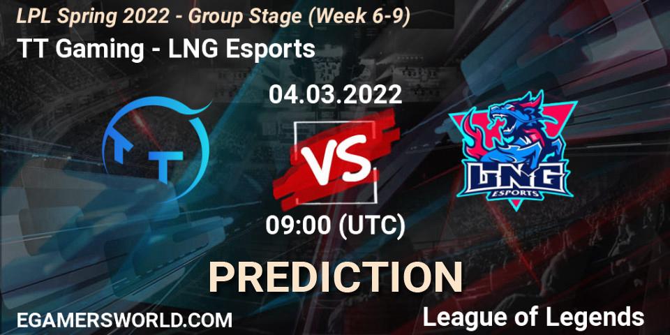 TT Gaming vs LNG Esports: Betting TIp, Match Prediction. 04.03.2022 at 09:30. LoL, LPL Spring 2022 - Group Stage (Week 6-9)