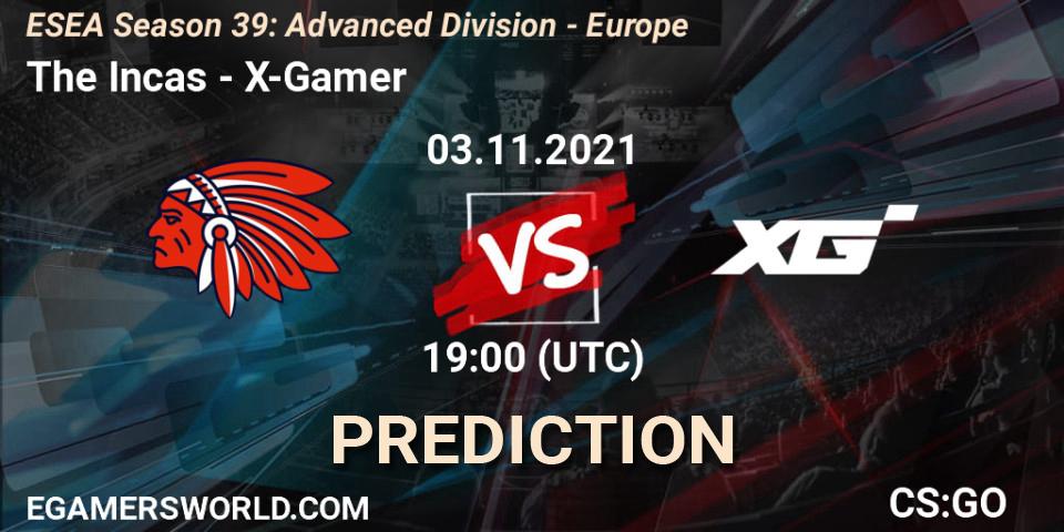 The Incas vs X-Gamer: Betting TIp, Match Prediction. 03.11.2021 at 19:00. Counter-Strike (CS2), ESEA Season 39: Advanced Division - Europe