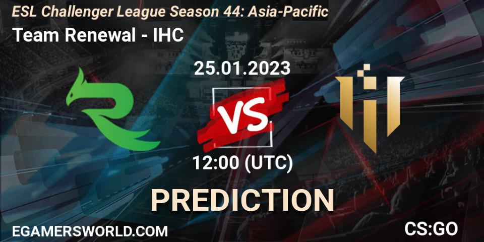 Team Renewal vs IHC: Betting TIp, Match Prediction. 25.01.23. CS2 (CS:GO), ESL Challenger League Season 44: Asia-Pacific