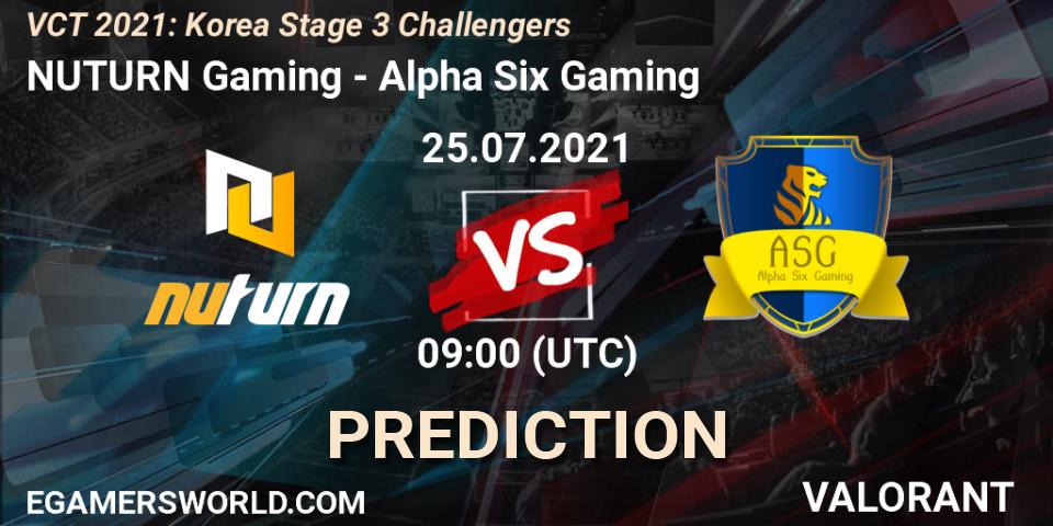 NUTURN Gaming vs Alpha Six Gaming: Betting TIp, Match Prediction. 25.07.2021 at 09:00. VALORANT, VCT 2021: Korea Stage 3 Challengers