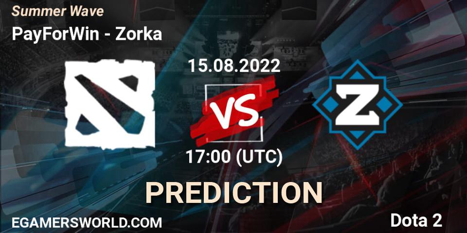 PayForWin vs Zorka: Betting TIp, Match Prediction. 15.08.2022 at 17:05. Dota 2, Summer Wave