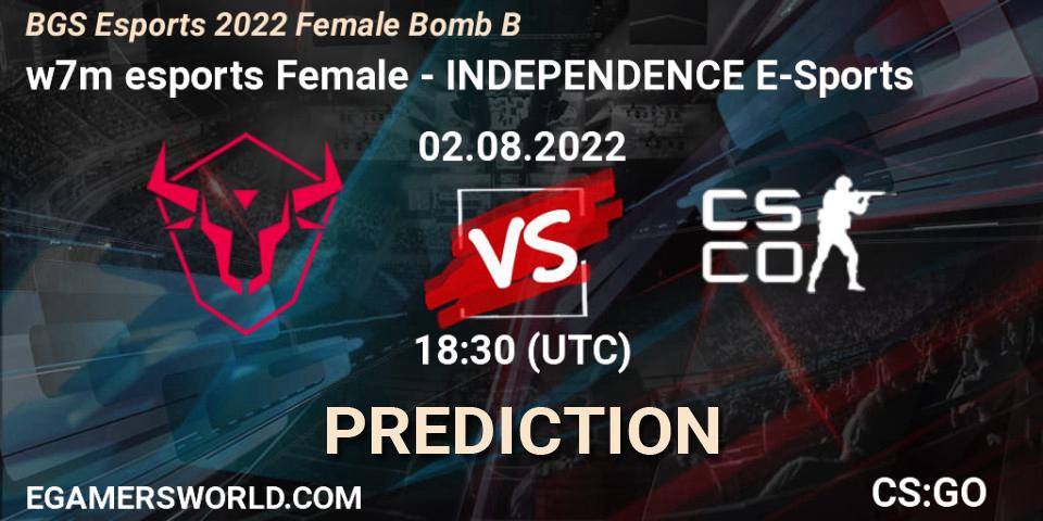 w7m esports Female vs INDEPENDENCE E-Sports: Betting TIp, Match Prediction. 02.08.2022 at 18:30. Counter-Strike (CS2), Monster Energy BGS Bomb B Women Cup 2022