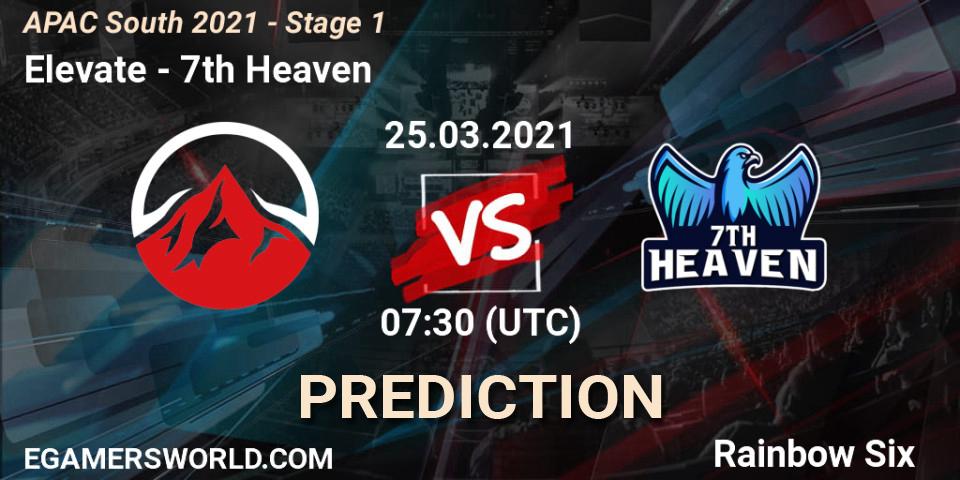 Elevate vs 7th Heaven: Betting TIp, Match Prediction. 25.03.2021 at 07:30. Rainbow Six, APAC South 2021 - Stage 1