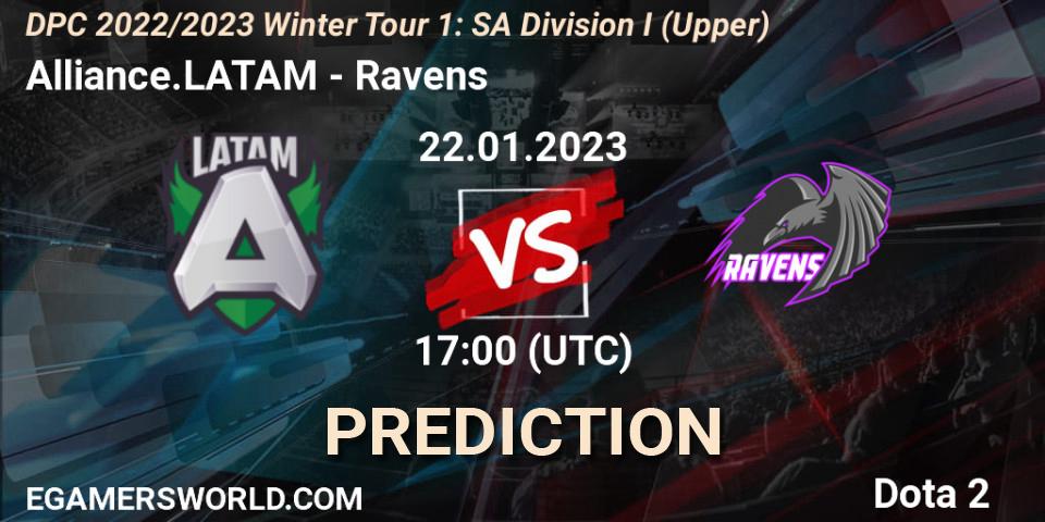 Alliance.LATAM vs Ravens: Betting TIp, Match Prediction. 22.01.2023 at 17:04. Dota 2, DPC 2022/2023 Winter Tour 1: SA Division I (Upper) 