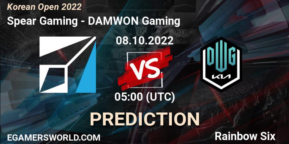 Spear Gaming vs DAMWON Gaming: Betting TIp, Match Prediction. 08.10.2022 at 05:00. Rainbow Six, Korean Open 2022